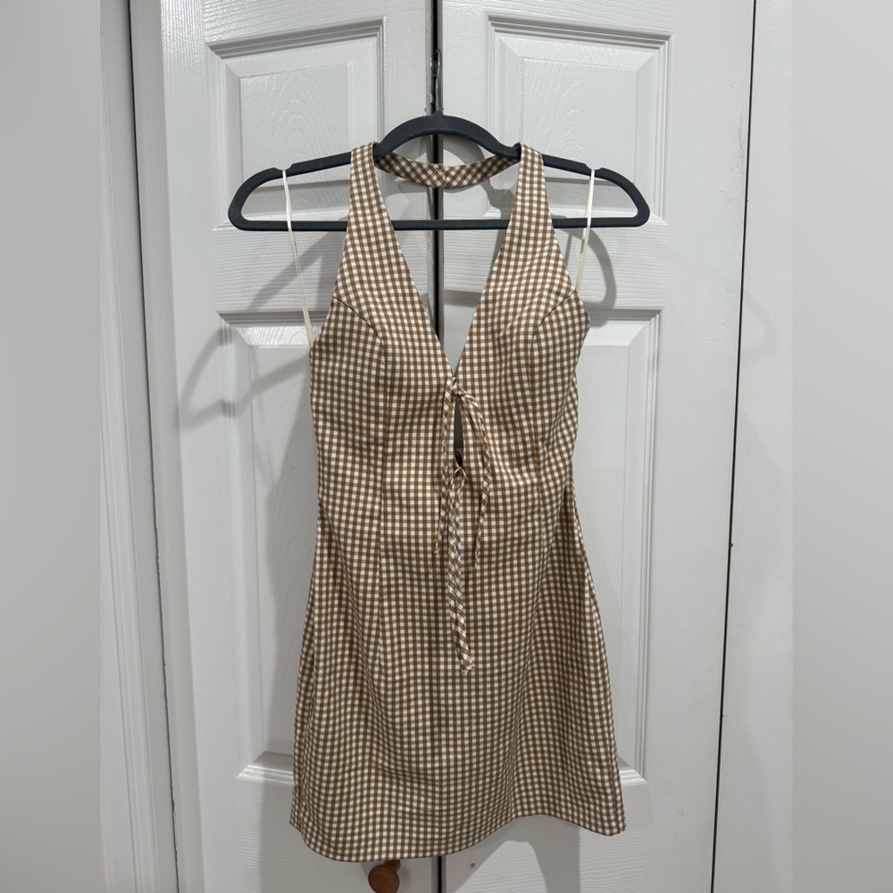 Zara Brown Gingham Backless Dress